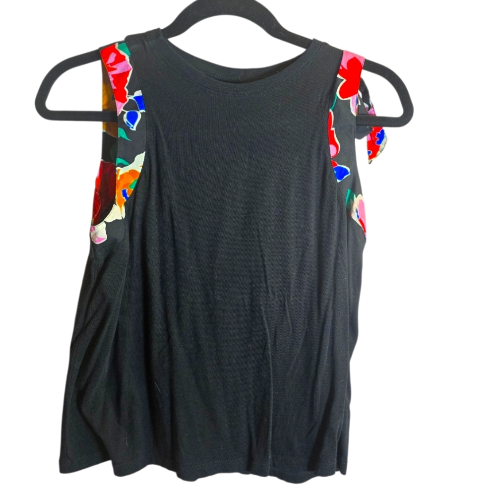 Who What Wear Black Sleeveless Top with Floral Accents Size Small